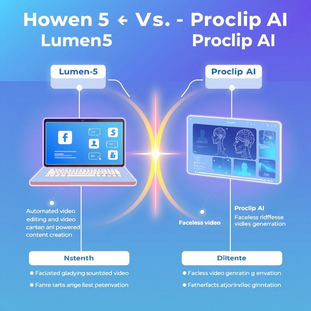 Illustration about How do Lumen5 and ProClip Ai faceless video generator differ