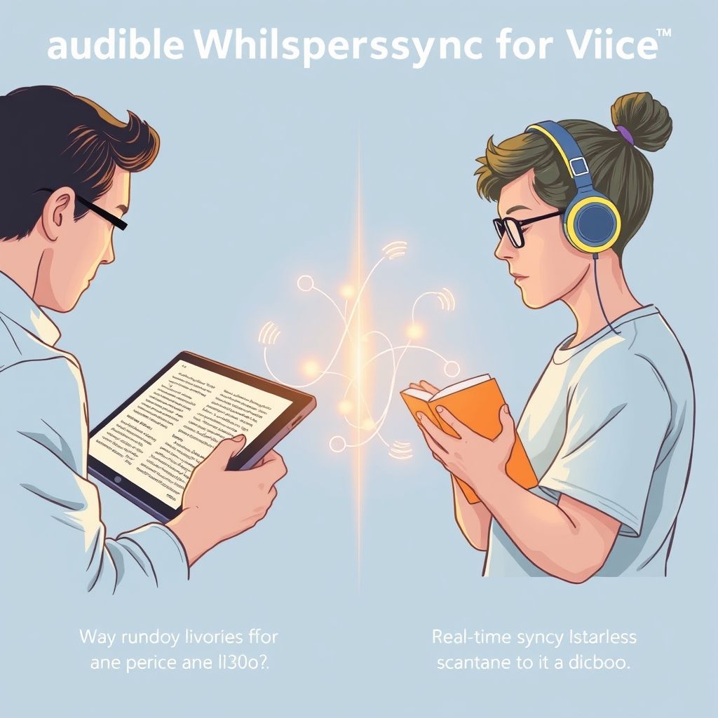Illustration about how does audibles whispersync for voice feature synchronize reading and listening