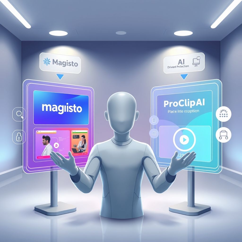 Illustration about How does Magisto compare to ProClip Ai for faceless video production