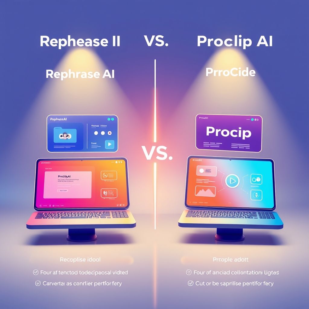 Illustration about rephrase.ai vs proclip ai for ai video
