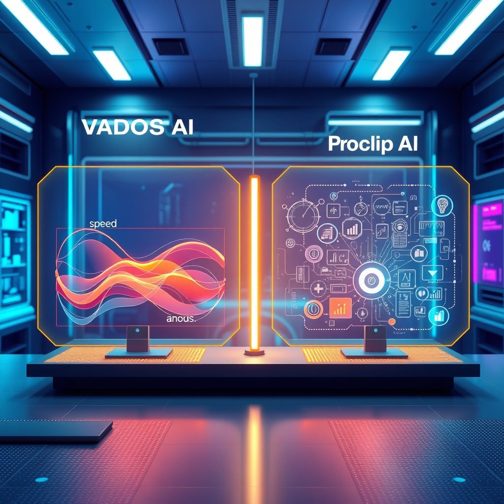 Illustration comparing Vadoo AI and ProClip AI tools