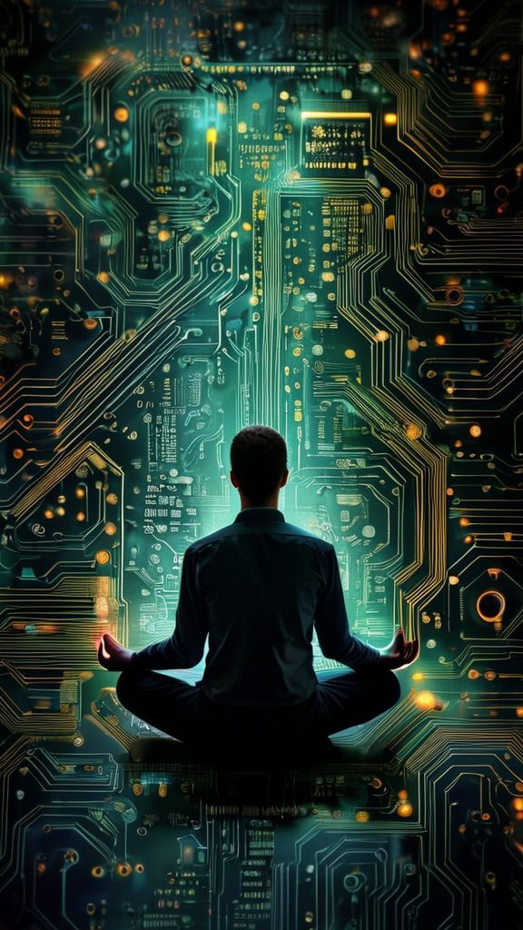 ภาพพนักงานกำลังทำสมาธิในวงจรดิจิทัล