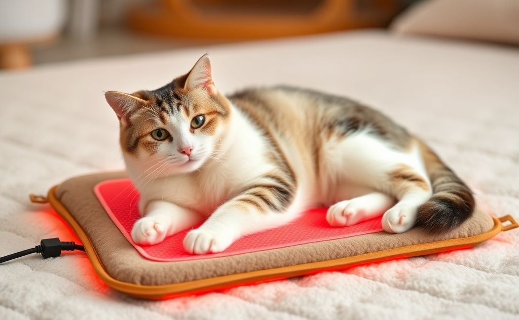 A cozy cat heating pad set to the ideal warm temperature.