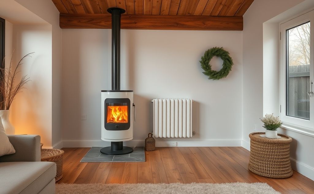 A cozy home interior with a modern heating system in action.