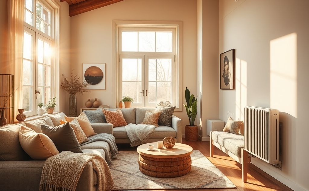 A cozy home interior with an efficient heating system in action.