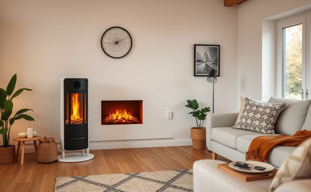 A cozy home with a modern heater in a comfortable living room.