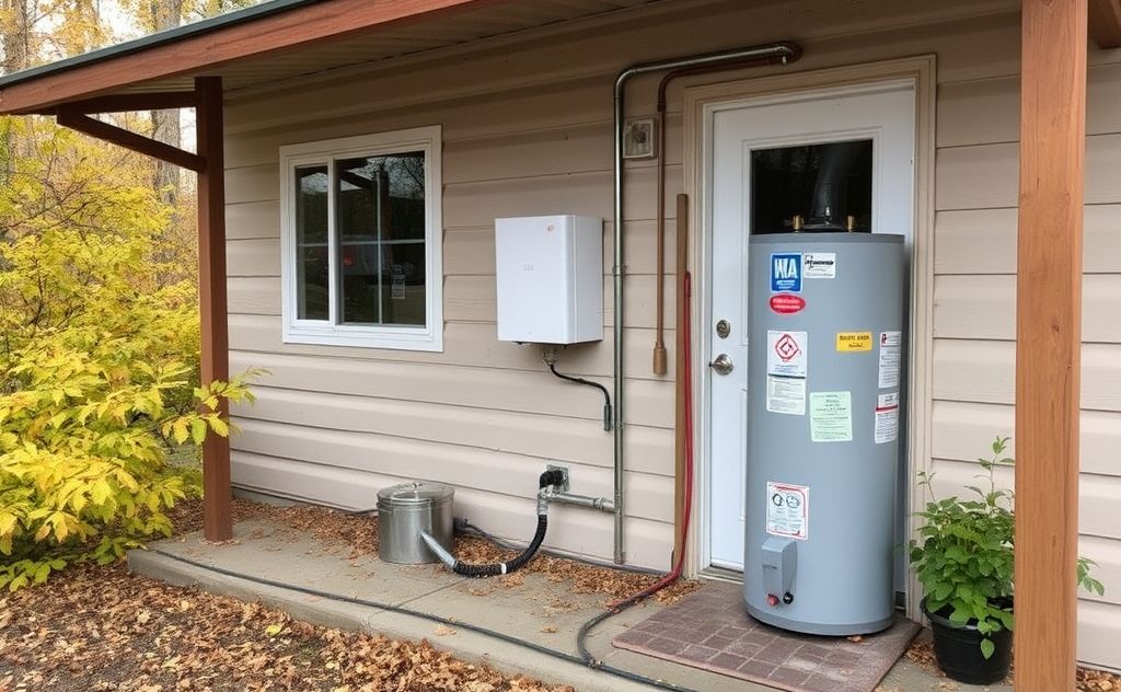 A cozy home with a new water heater in a seasonal setting.