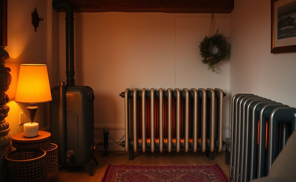 A cozy home with an oil heating system and warm, glowing radiators.
