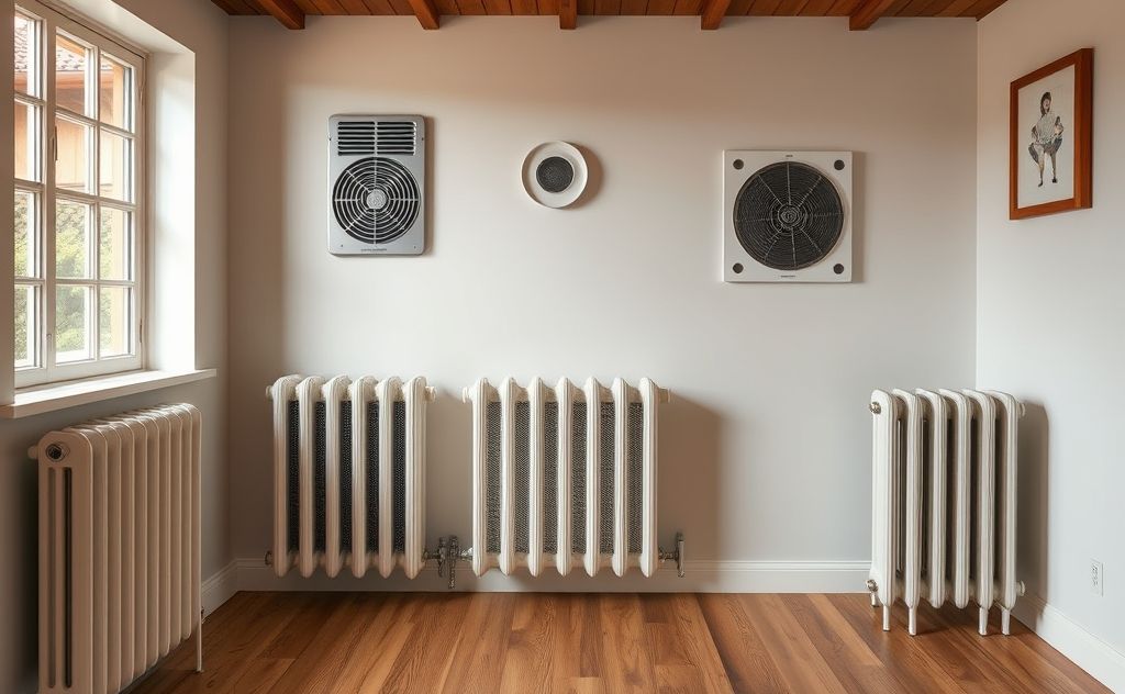 A cozy home with various heating systems like radiators and vents.