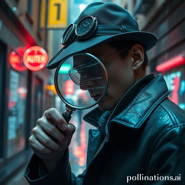 A digital detective inspects lines of code, symbolizing advanced search techniques.