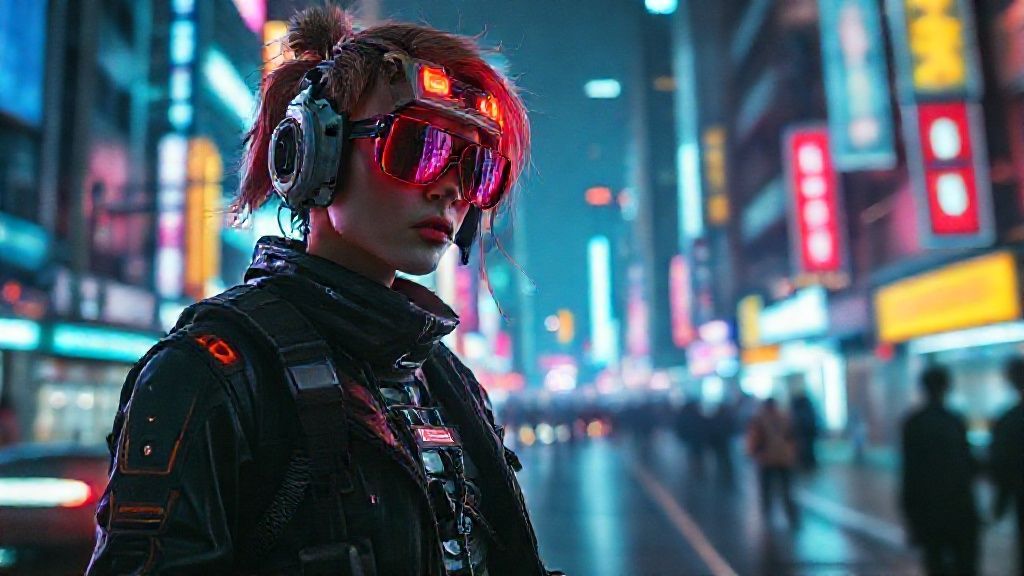 Hero background with futuristic fashion and tech in a neon city