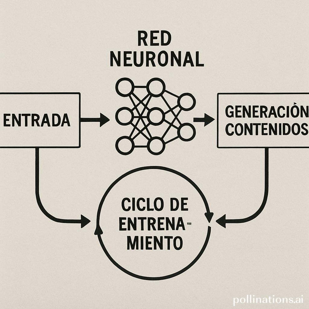 diagrama simplificado de redes neuronales y ciclo de entrenamiento-entrada-generación de contenidos