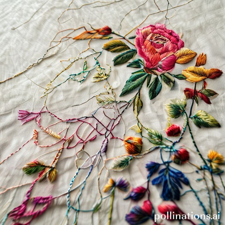 A close-up of intricate embroidery threads, suggesting layers of time and silent storytelling.