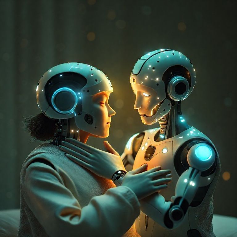 Empathetic AI comforting a person in a serene environment