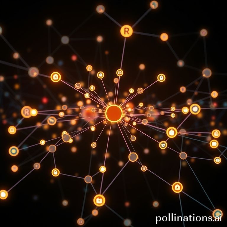 Una red compleja de nodos interconectados y líneas de datos brillando sobre un fondo oscuro, simbolizando un ecosistema empresarial integrado. Diferentes iconos representan CRM, contabilidad, eCommerce y comunicación, todos conectados por una gran "N" estilizada de n8n en el centro. El estilo es futurista y técnico, con un efecto de resplandor.