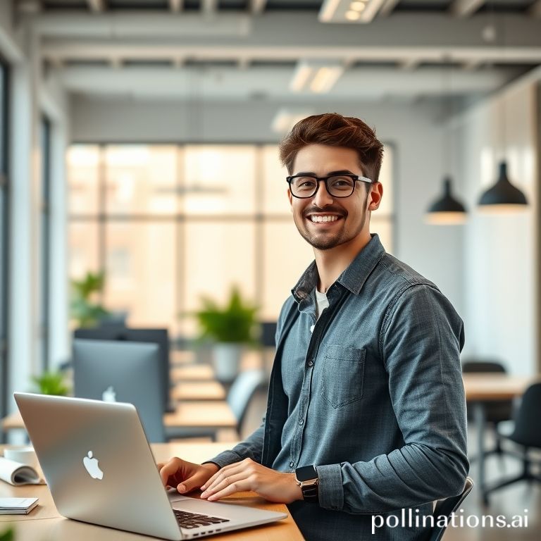Un emprendedor joven y enérgico, con ropa casual de negocios, está de pie sonriendo frente a una pizarra llena de diagramas de flujo de automatización y notas. Hay un portátil abierto en el escritorio con el logo de n8n visible en la pantalla. La escena irradia creatividad y resolución de problemas, con un estilo moderno e iluminado.
