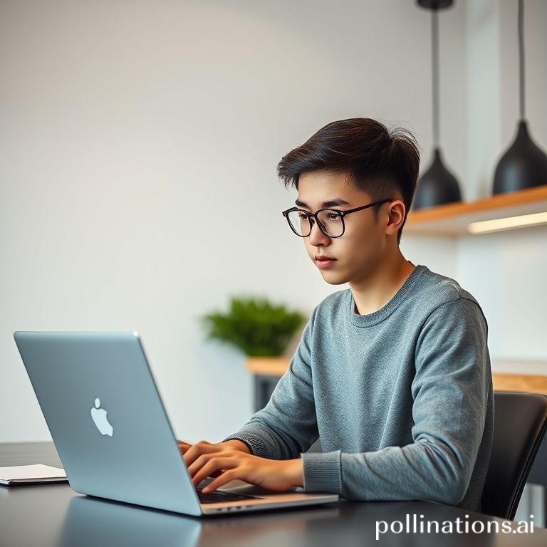 Una persona joven y concentrada, con gafas de montura fina, mirando atentamente su laptop mientras toma un sorbo de café de una taza moderna. El escritorio es minimalista, con una planta pequeña de interior y un cuaderno abierto. La iluminación es suave y cálida, creando un ambiente acogedor y productivo, ideal para el aprendizaje y la concentración. El estilo es moderno y limpio.