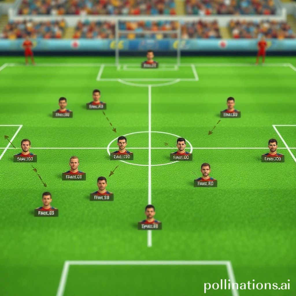 Tactical board showing Spain's predicted 4-3-3 formation with player positions and strategic arrows.