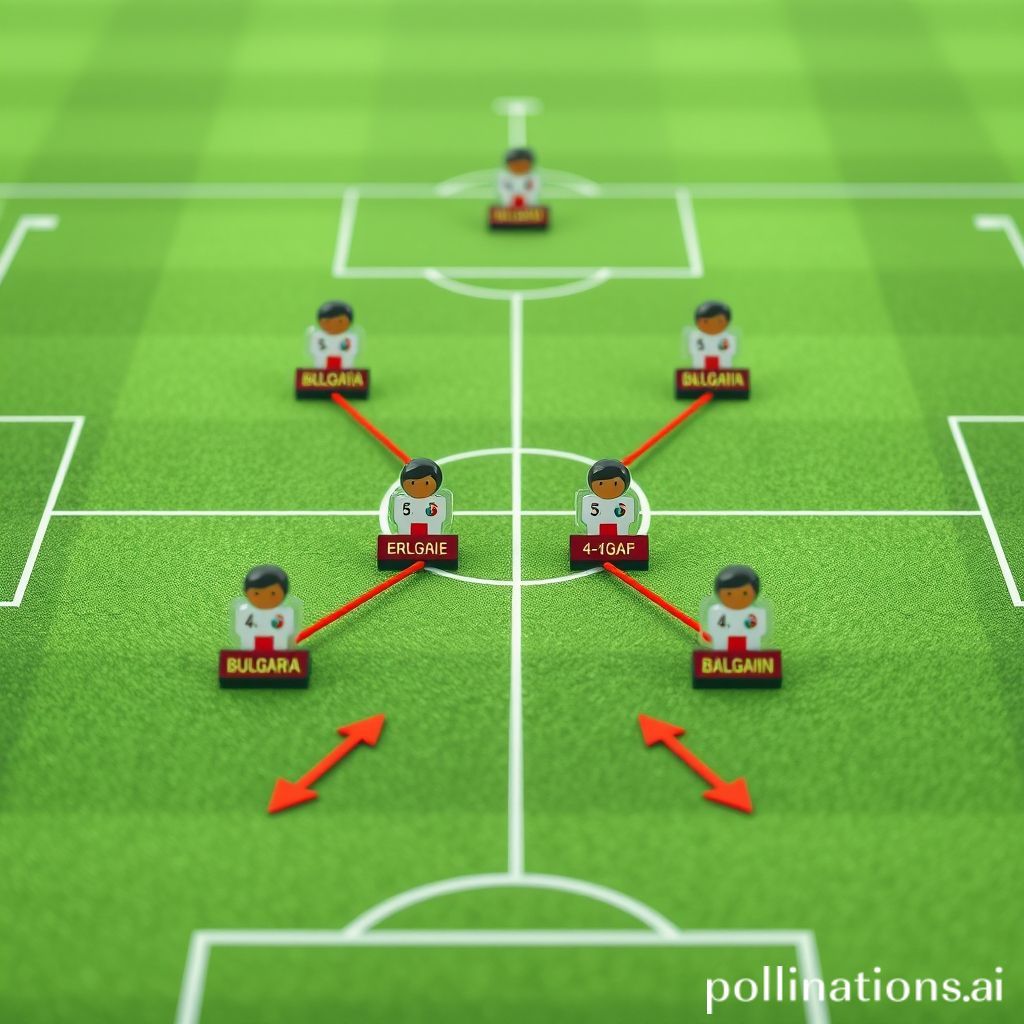 Tactical board showing Bulgaria's predicted 4-4-2 formation with player positions and strategic arrows.
