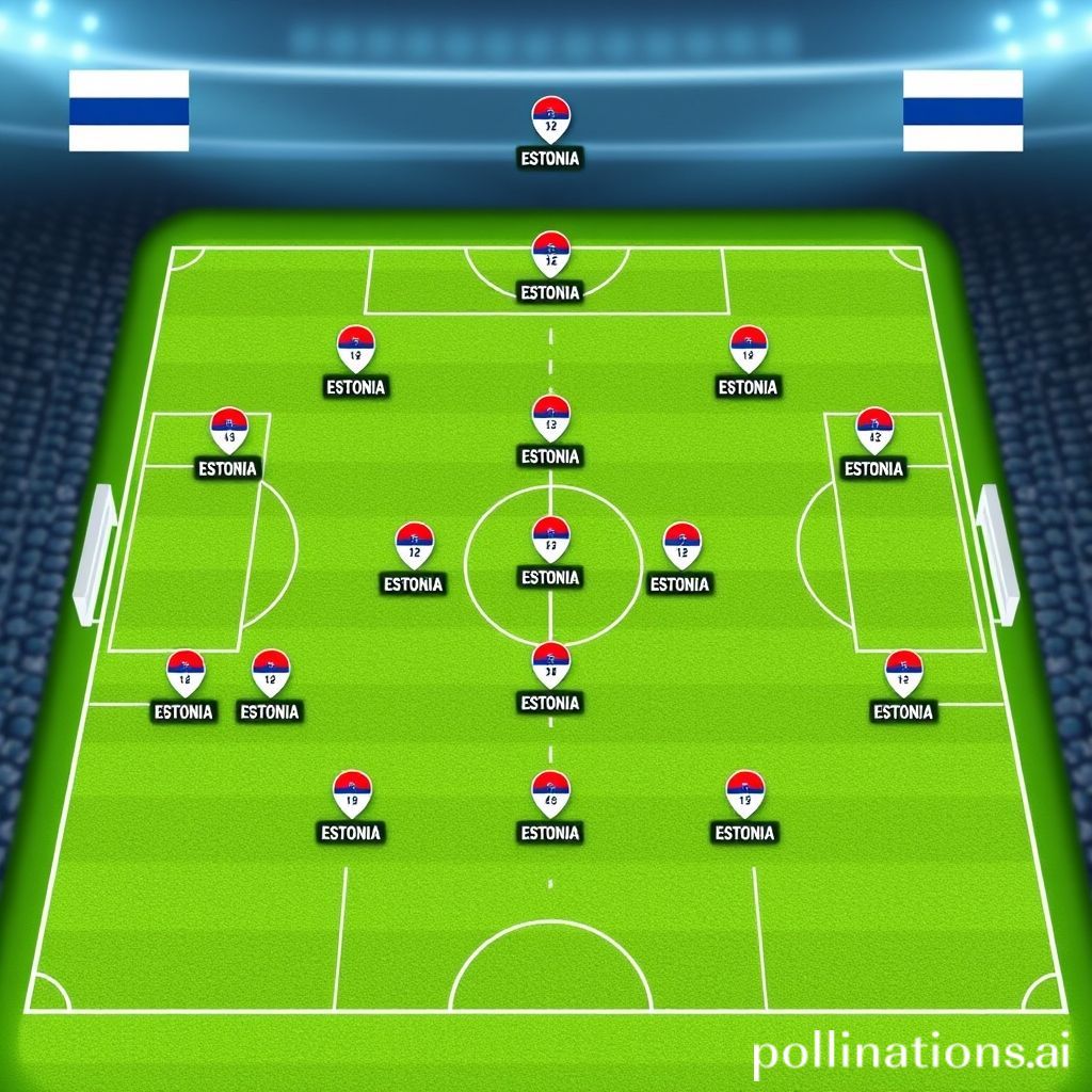 Football tactical board illustrating Estonia's defensive 5-4-1 formation