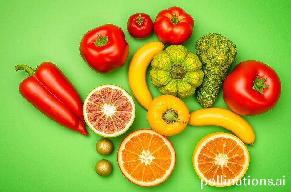 Flatlay buah dan sayuran segar warna-warni