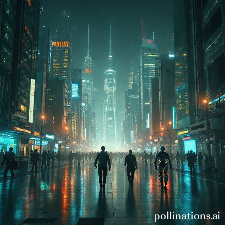 Futuristic city illuminated by AI technology