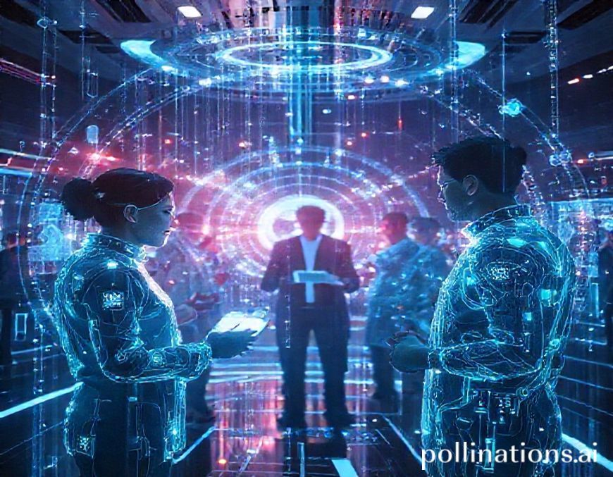 AI-generated futuristic training session with holographic collaboration