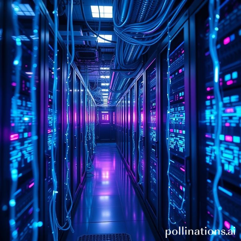 A futuristic server room symbolizing the cloud-based LLM inference engine.