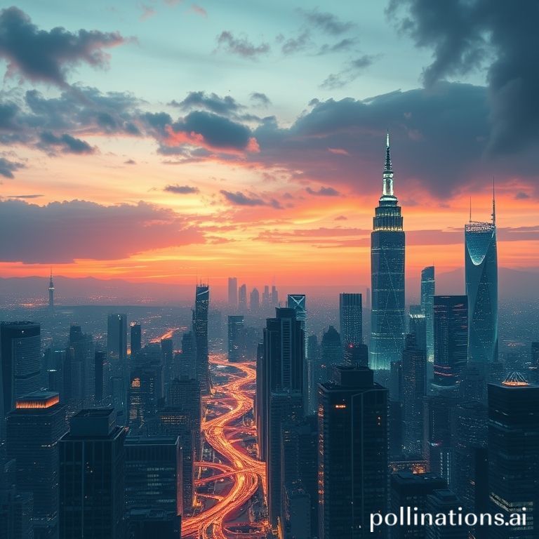 A futuristic cityscape representing the future of AI in software development.