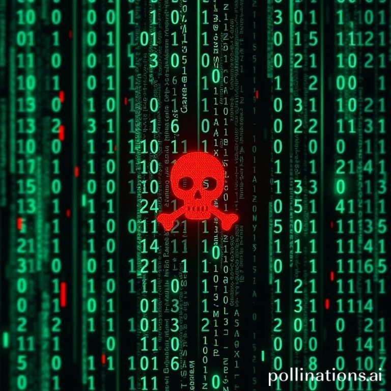 A screen of glitched code with a hidden skull symbol, representing security vulnerabilities in AI-generated code.