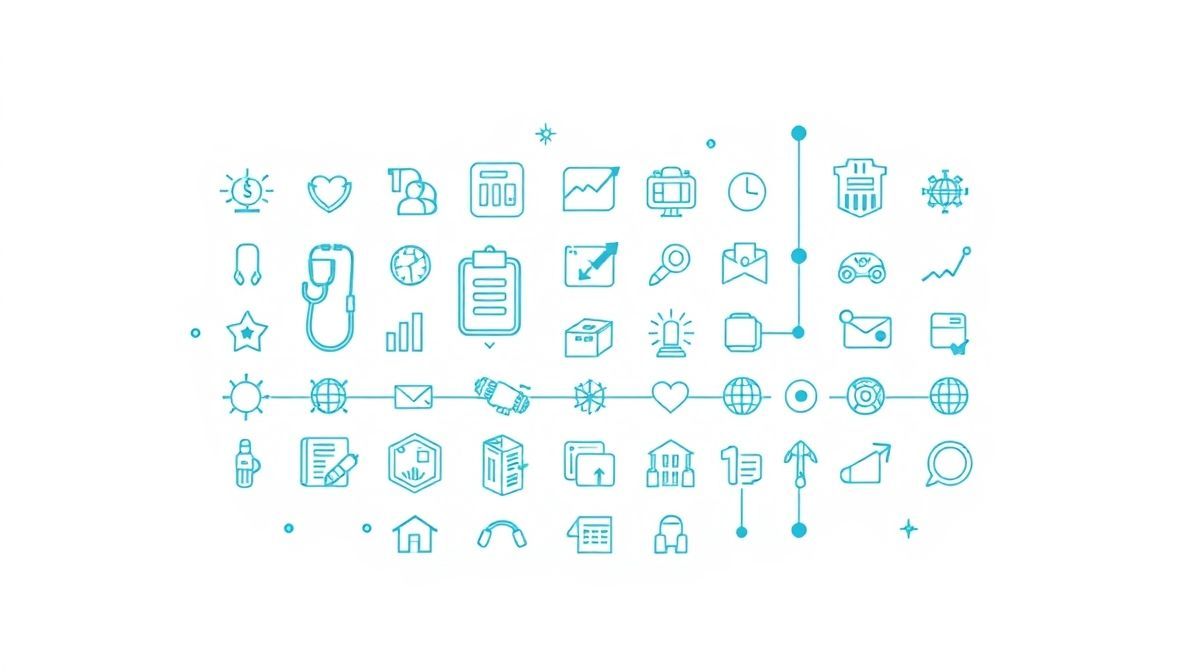 Collage representing AI in healthcare, finance, manufacturing, and education