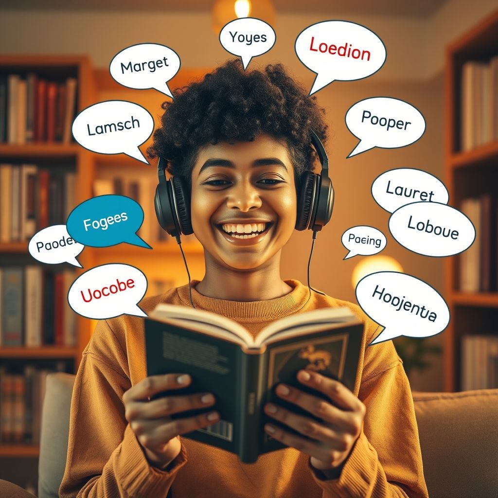 Multilingual listener enjoying audiobooks