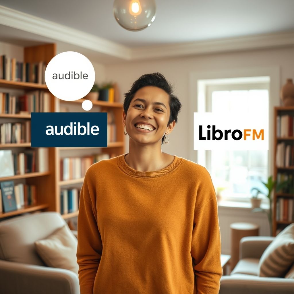 Happy audiobook listener enjoying their choice