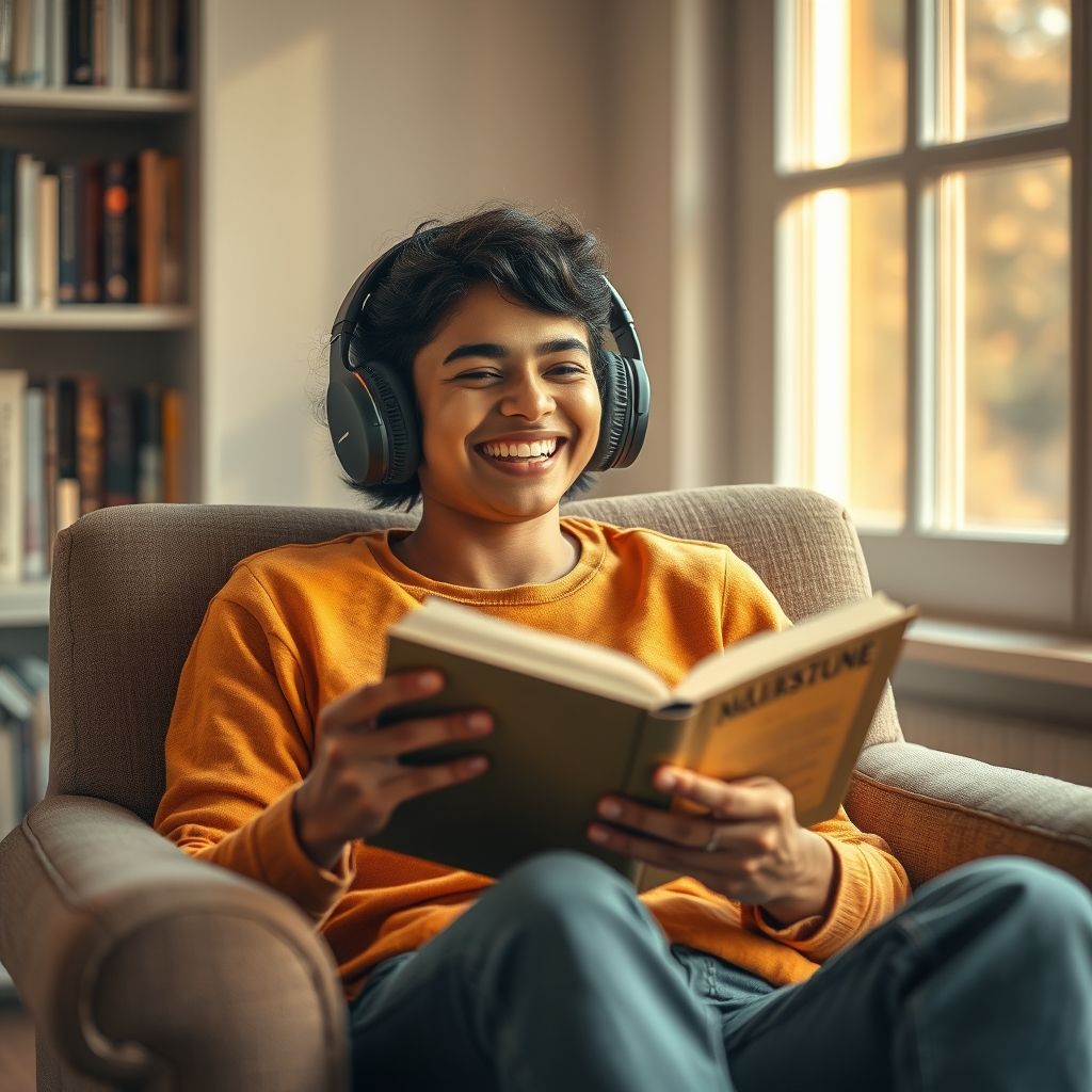 Person enjoying Audible audiobooks
