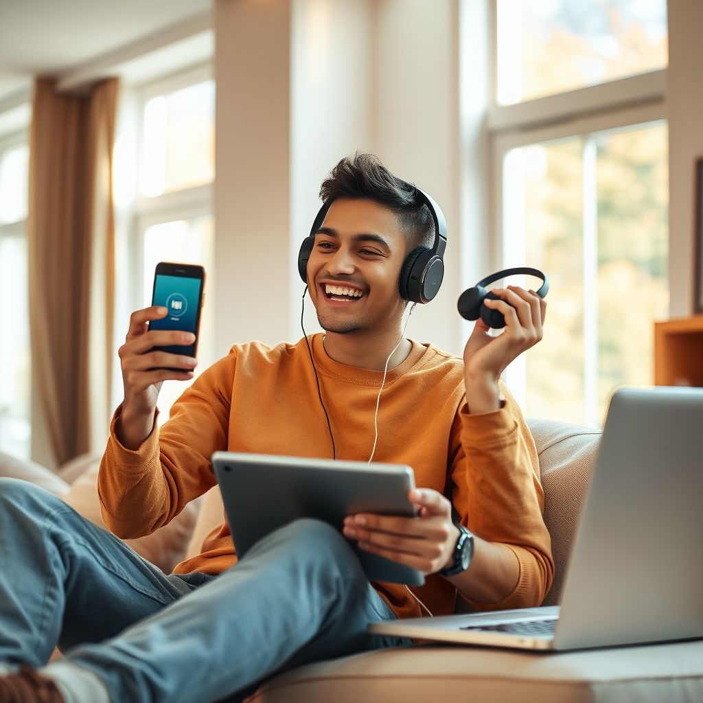 Person enjoying Audible on multiple devices