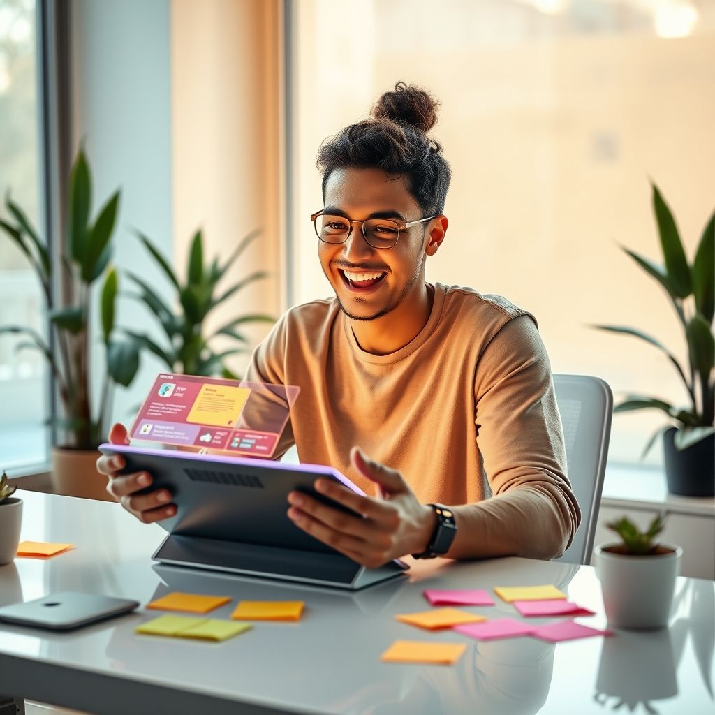 Happy person understanding AI voice API for platforms