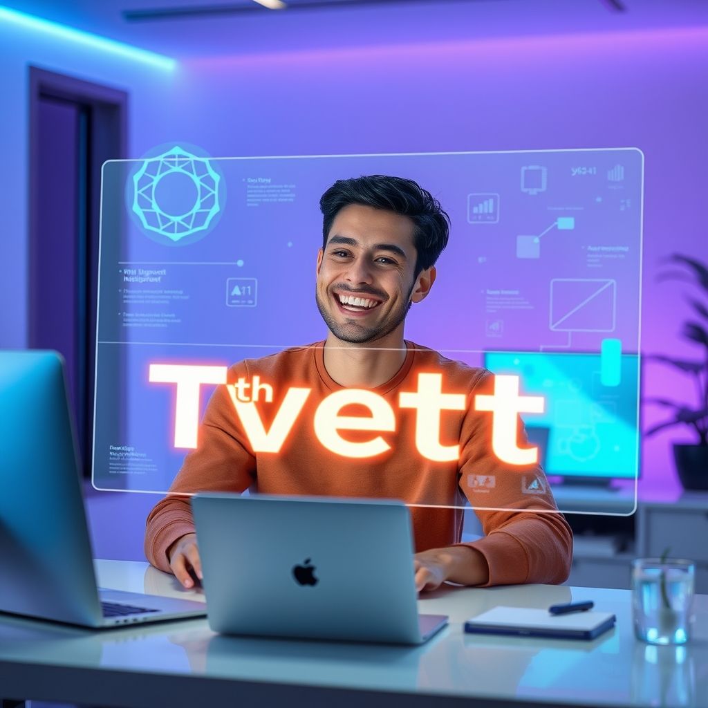 Happy person understanding artificial intelligence text to video