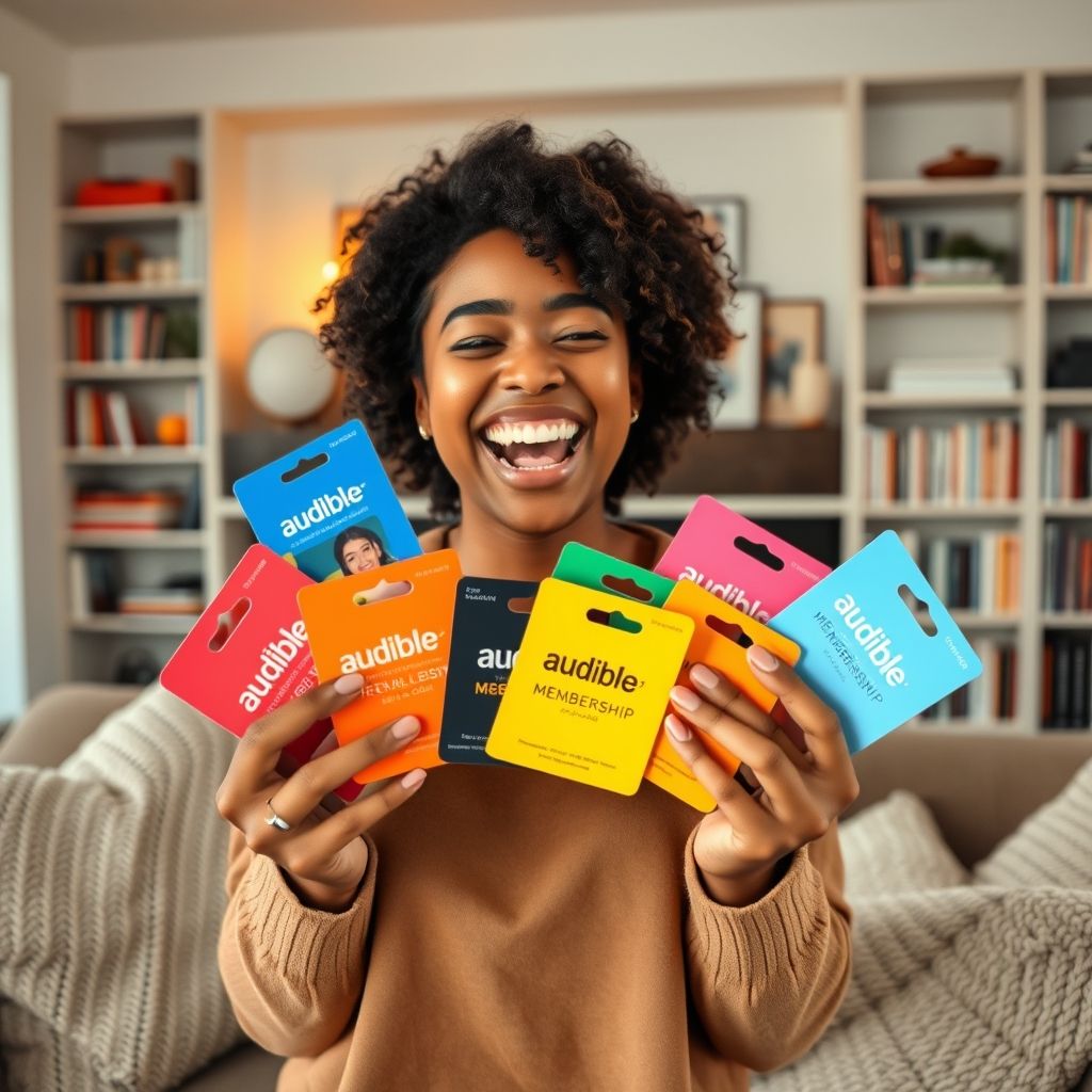 Happy person understanding audible membership gift cards