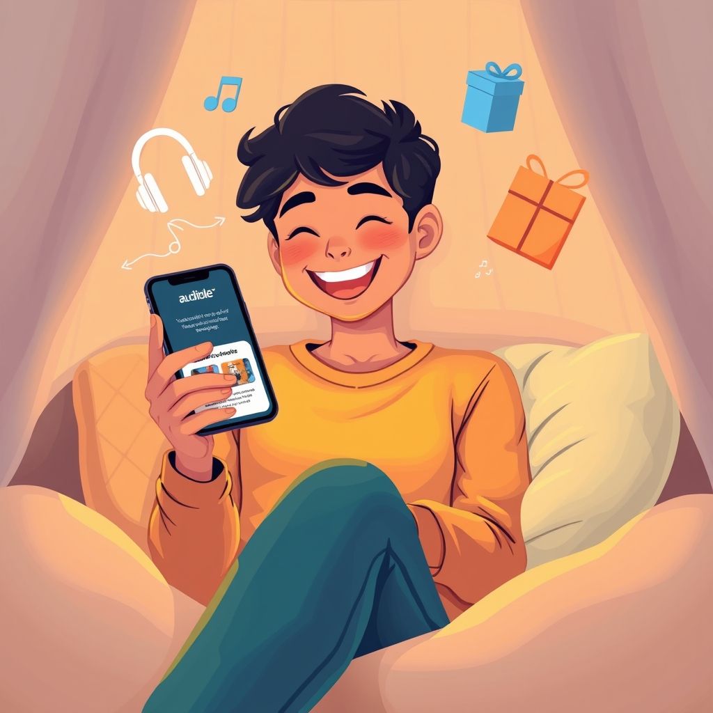 Happy person understanding audible subscription and audiobook gift exchanges