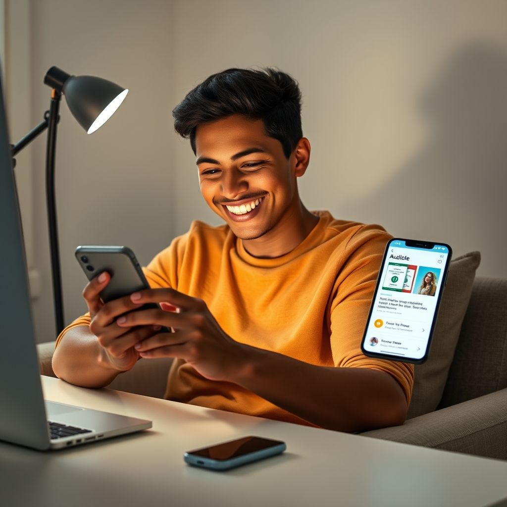 Happy Audible listener enjoying personalized experience