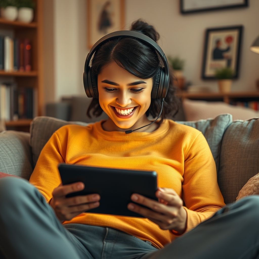 Happy person understanding audible subscription and personalized recommendations