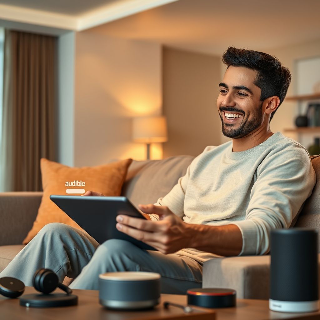 Happy person understanding audible subscription and third party device compatibility