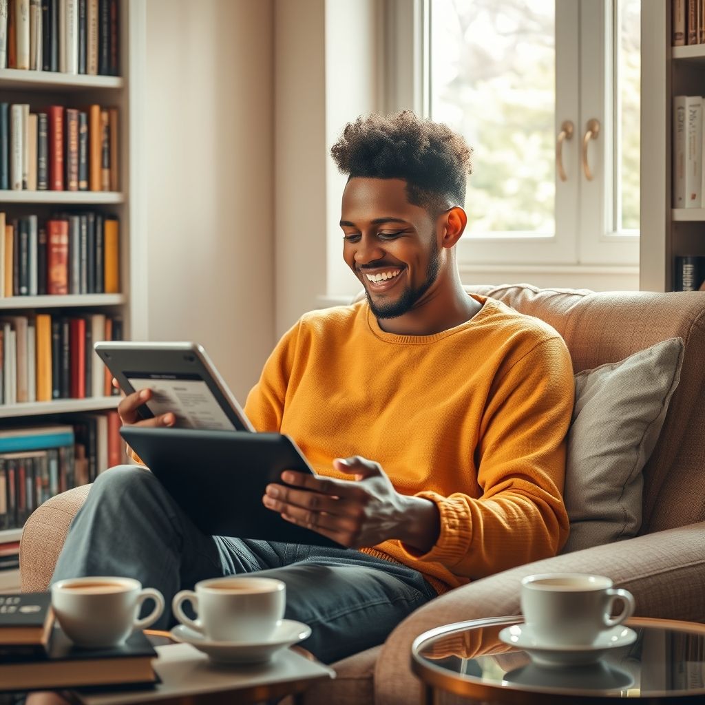 Happy person understanding audible vs overdrive which is better for borrowing audiobooks