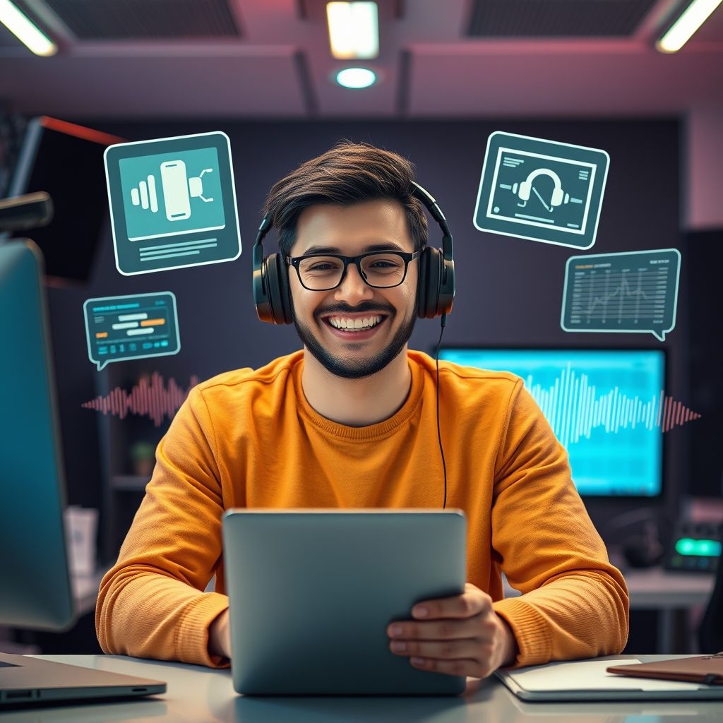 Happy person understanding automated voice content creation