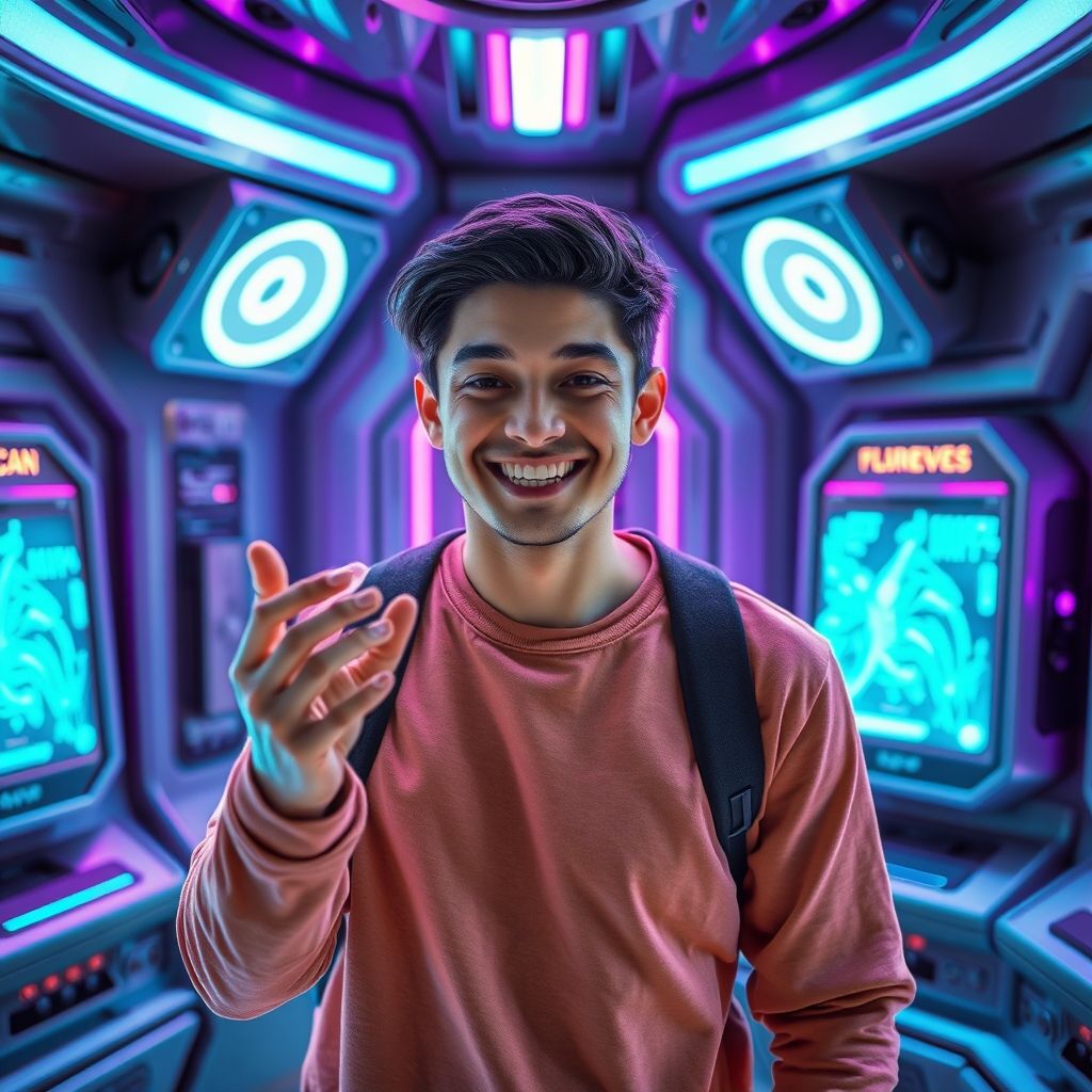 Happy person understanding clone voice for entertainment content