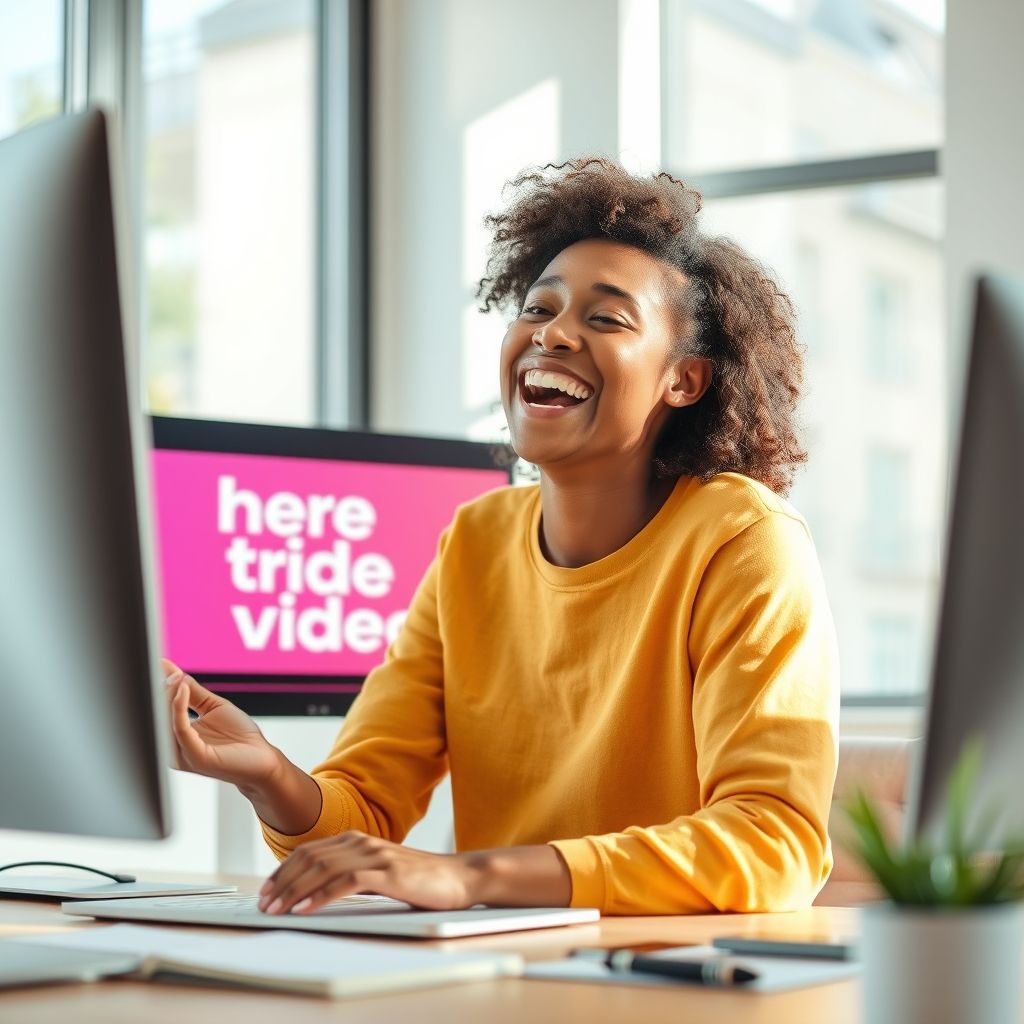 Happy person understanding free ai text to video generator without watermark