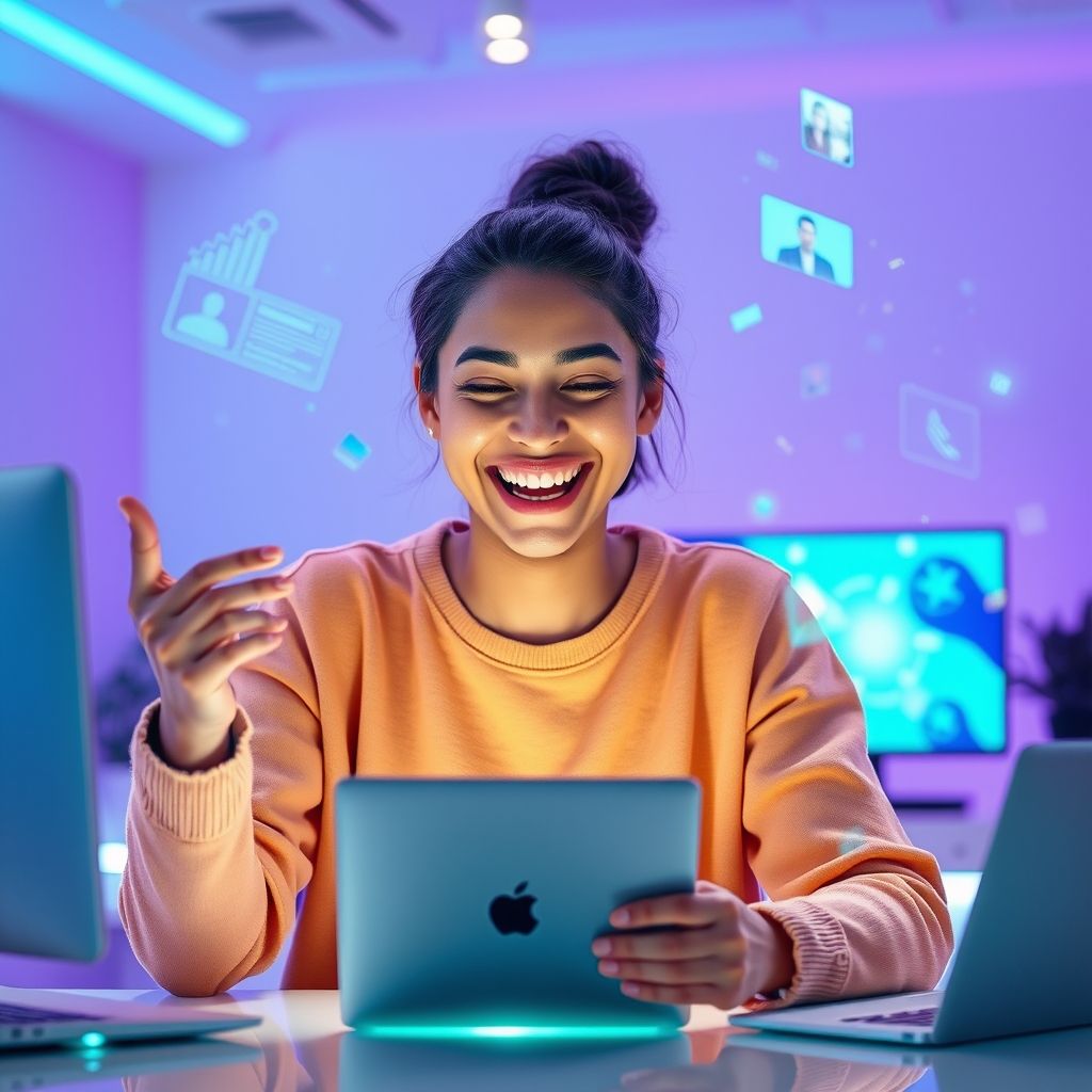 Happy person understanding free ai text to video generator