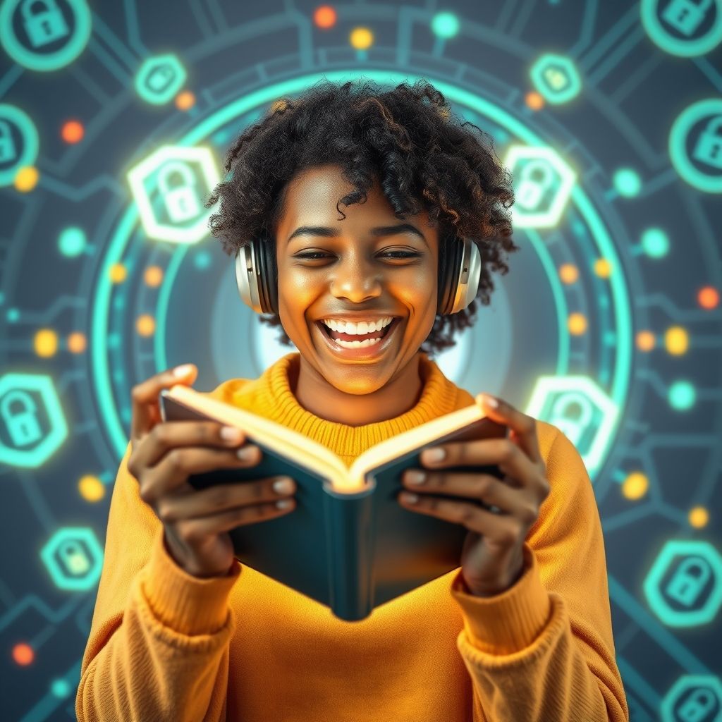 Happy person understanding how does audible protect against piracy and unauthorized sharing of audiobooks