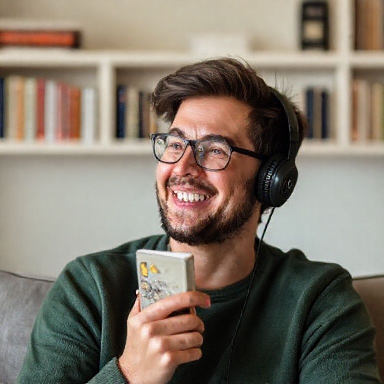 Happy person understanding how does audible whispersync synchronize ebook and audiobook seamlessly