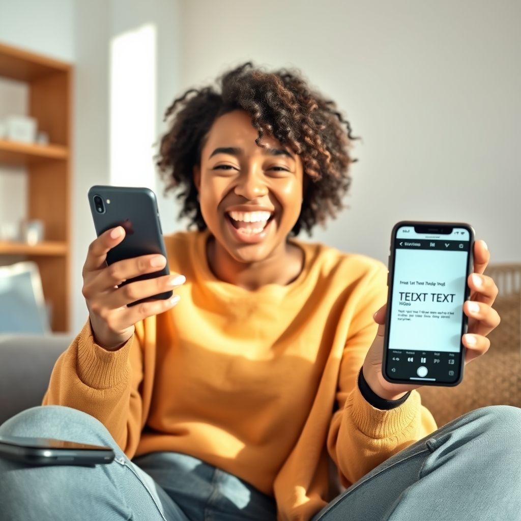 Happy person understanding how to add text to video on iphone free